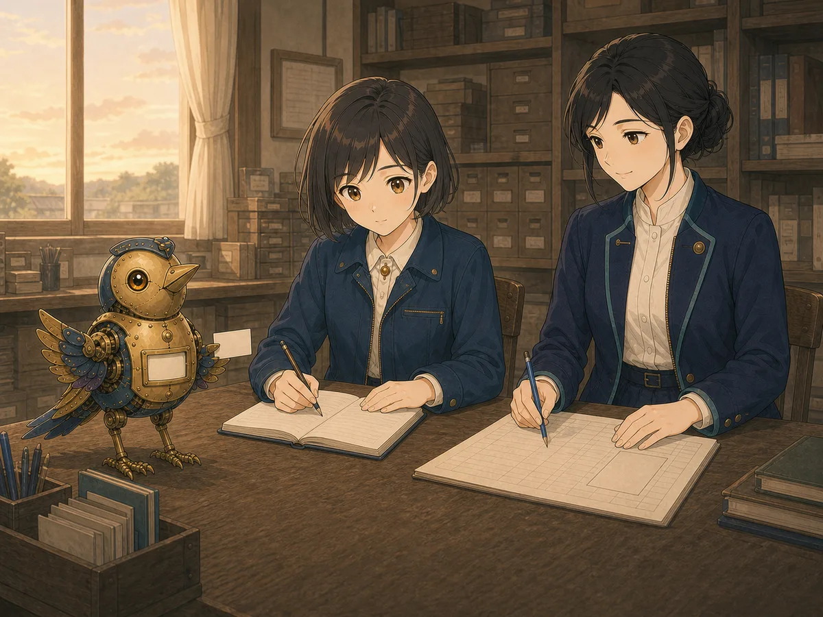 クオンとトワが次に見直す日を記録する場面
